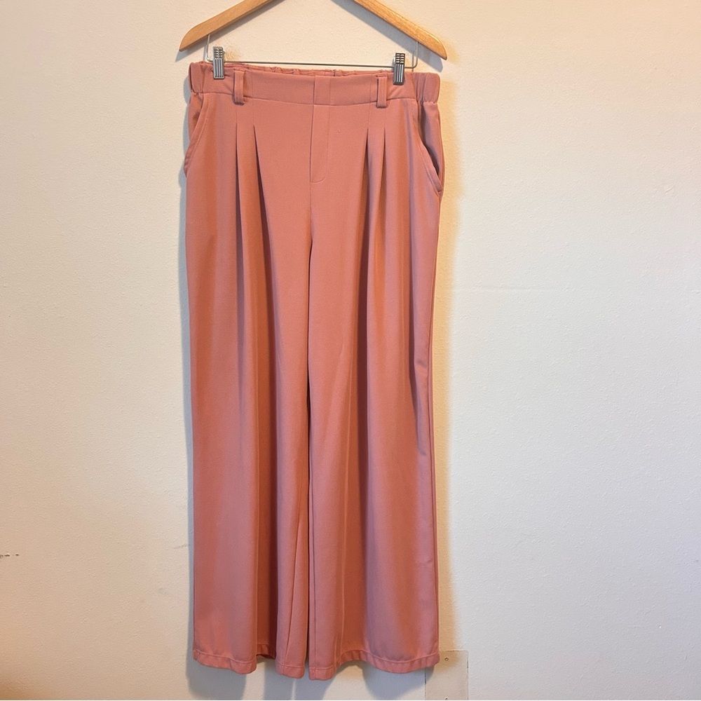 Halara Flex L Women’s High Waisted Pocket Wide Leg Waffle Work Rose Tan Pants